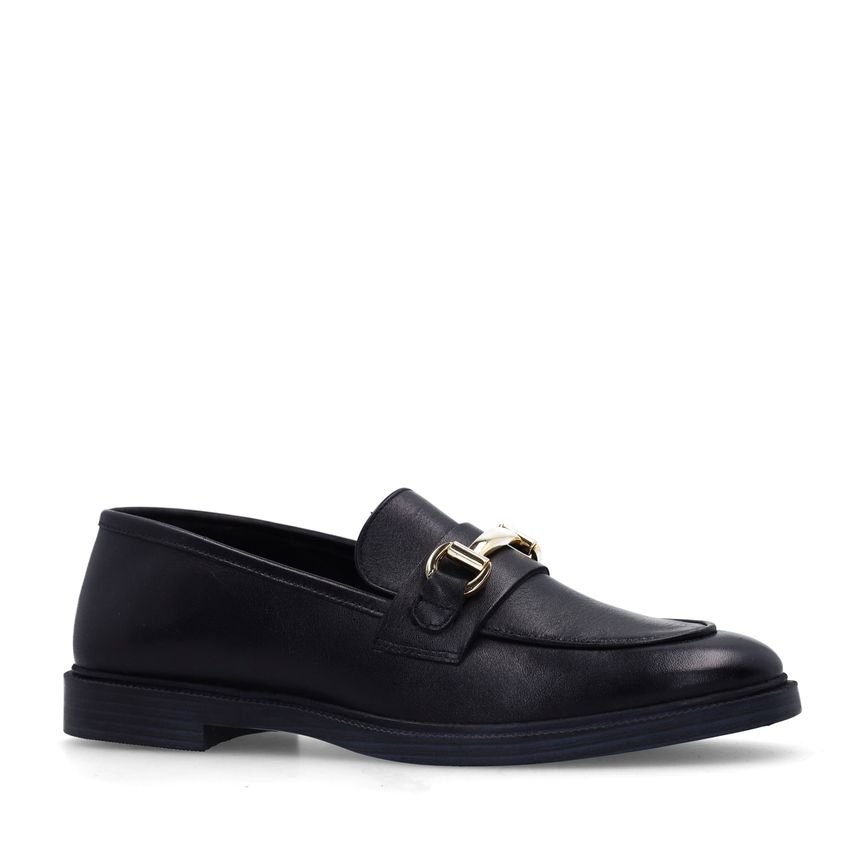 Schwarze Leder-Loafer mit goldfarbenem Detail