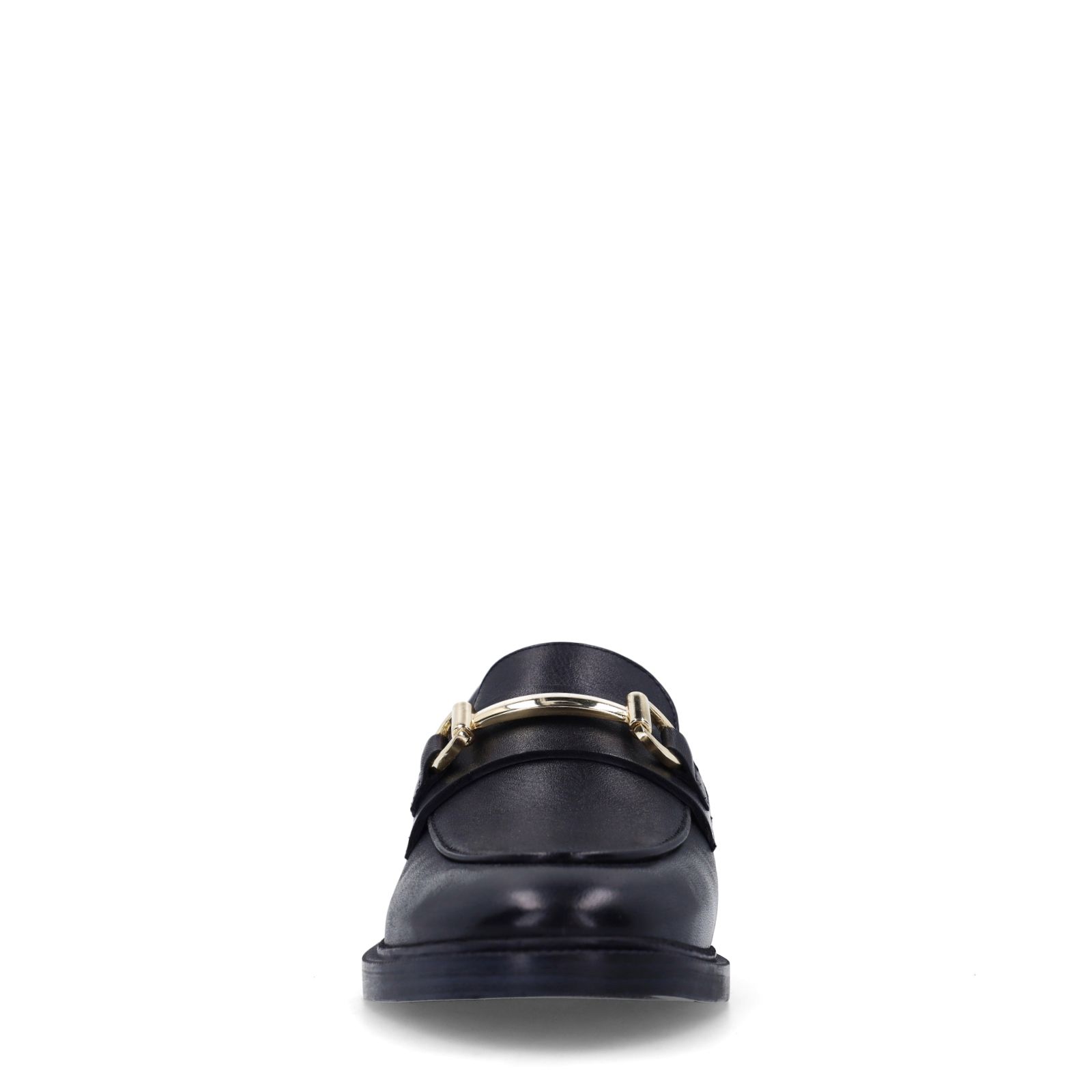 Schwarze Leder-Loafer mit goldfarbenem Detail
