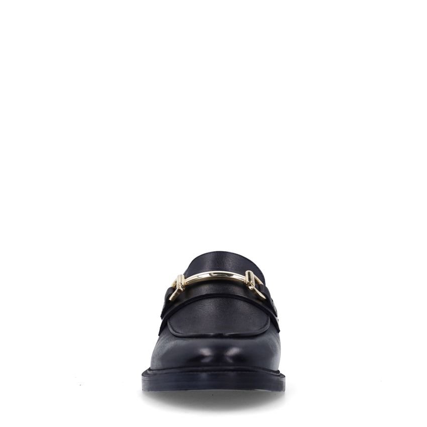 Schwarze Leder-Loafer mit goldfarbenem Detail