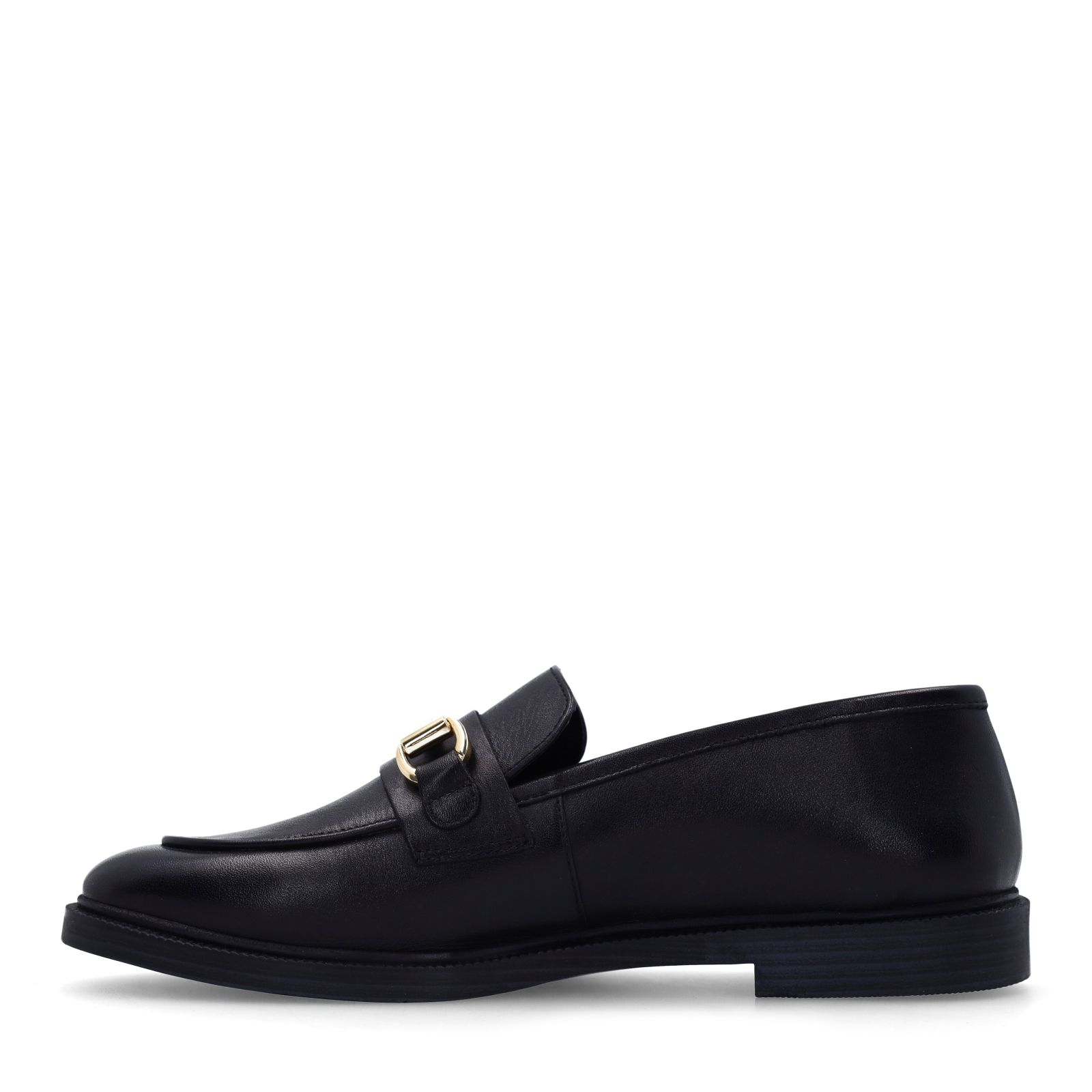 Schwarze Leder-Loafer mit goldfarbenem Detail