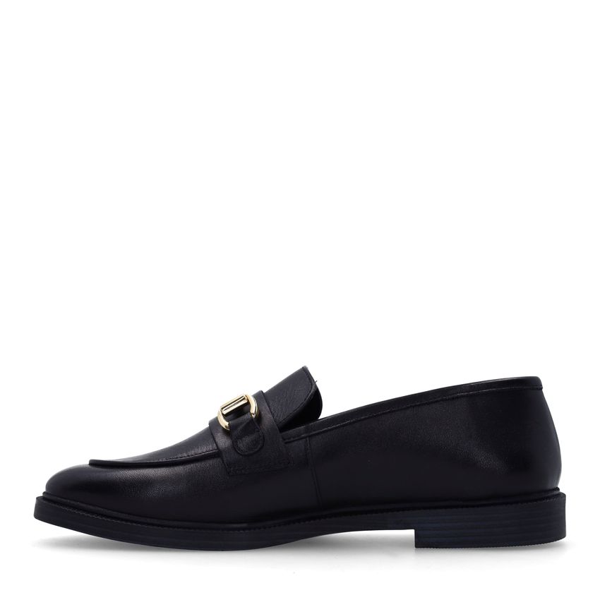 Schwarze Leder-Loafer mit goldfarbenem Detail