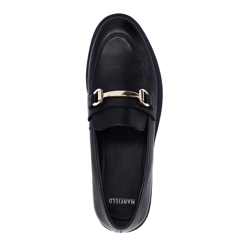 Schwarze Leder-Loafer mit goldfarbenem Detail