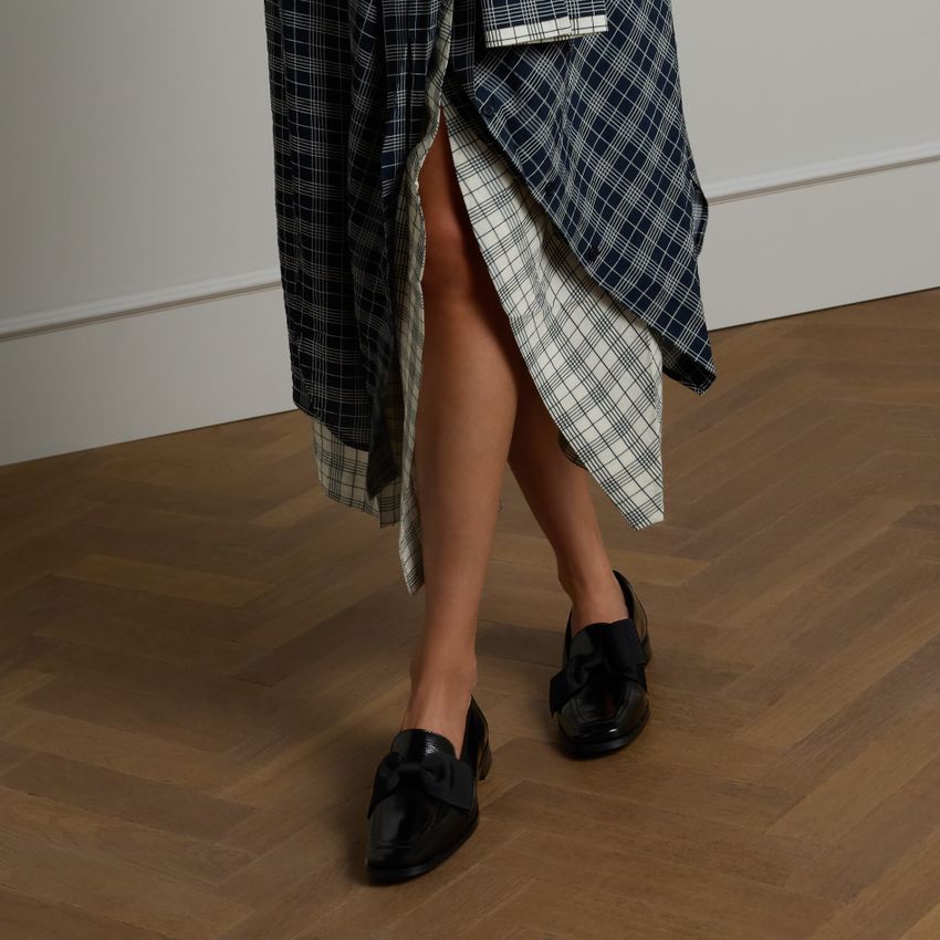 Zwarte lakleren loafers met strik