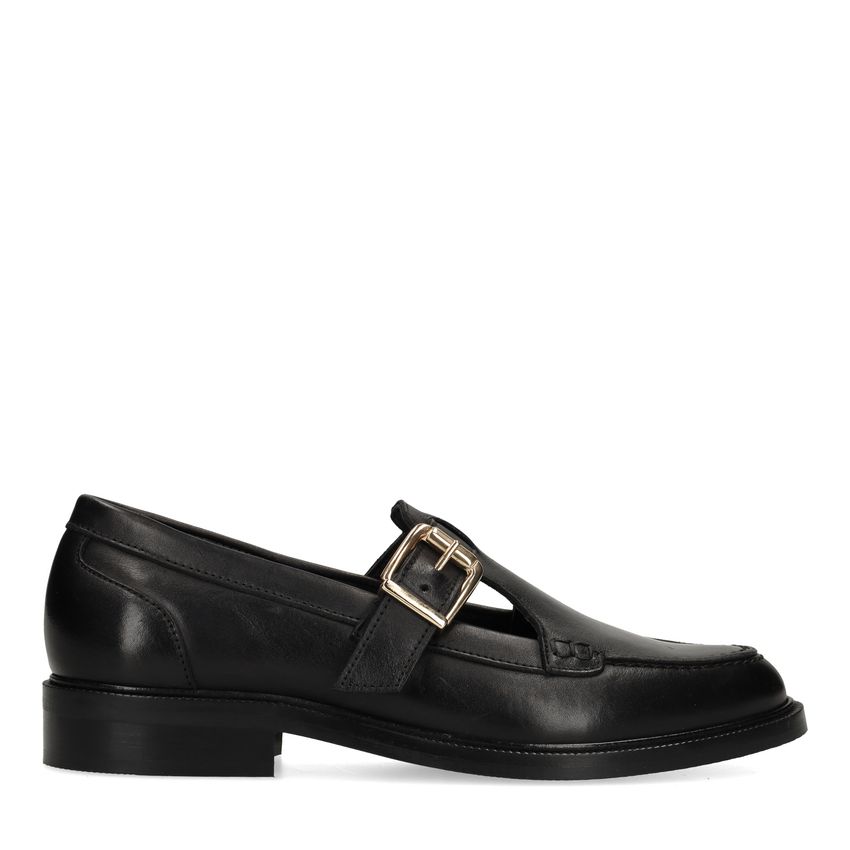 Schwarze Leder-Loafer mit Schnalle