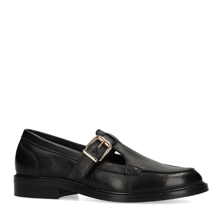 Schwarze Leder-Loafer mit Schnalle