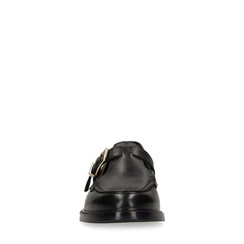 Schwarze Leder-Loafer mit Schnalle