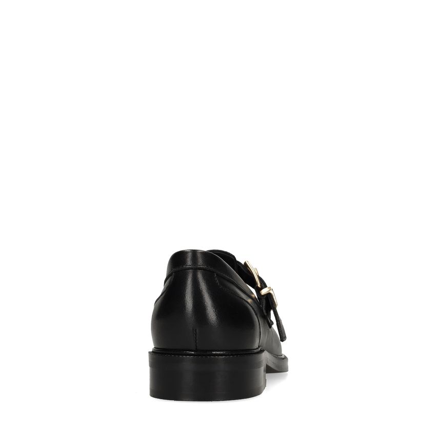 Schwarze Leder-Loafer mit Schnalle