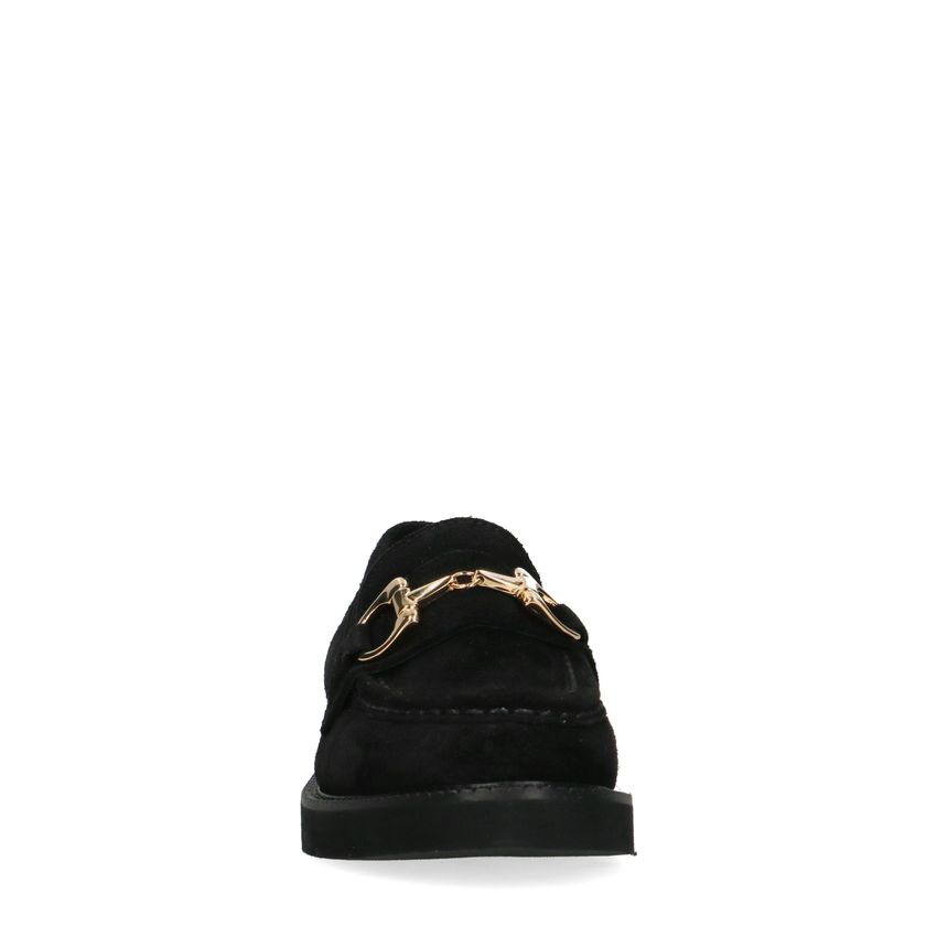 Schwarze Veloursleder-Loafer mit goldfarbenem Detail