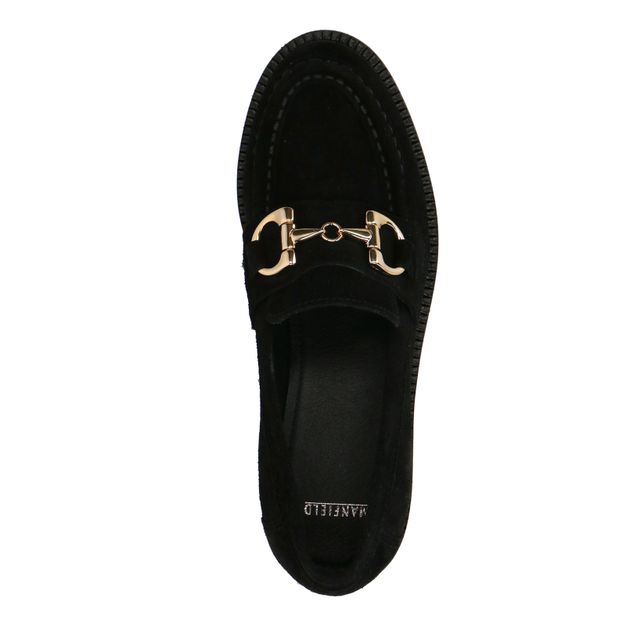 Zwarte suède loafers met goudkleurig detail