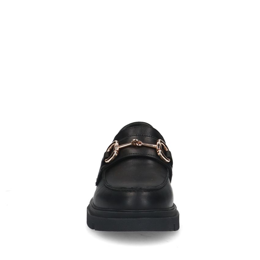Schwarze Leder-Loafer mit goldfarbenem Detail