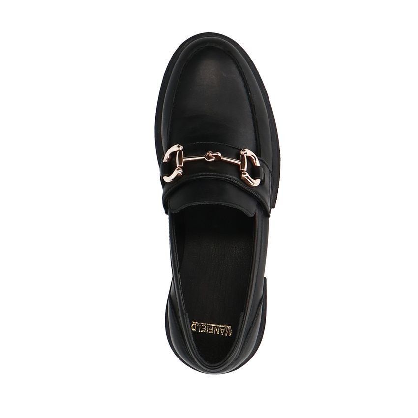 Schwarze Leder-Loafer mit goldfarbenem Detail