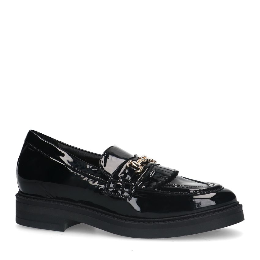 Zwarte lakleren loafers met goudkleurige details