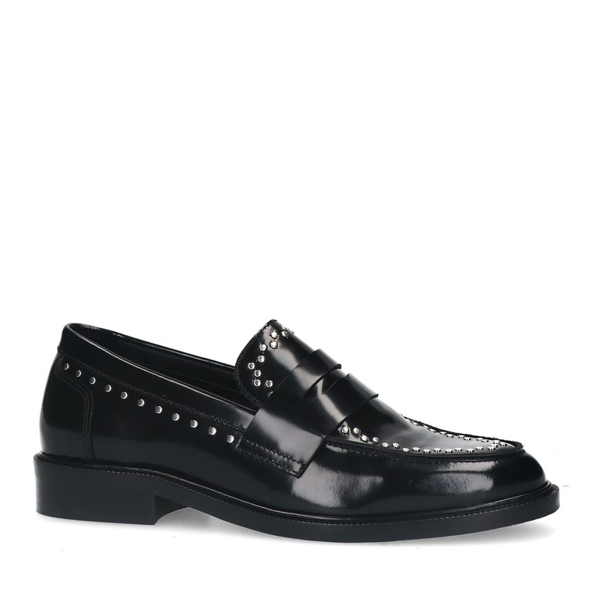 Zwarte leren loafers met zilverkleurige studs