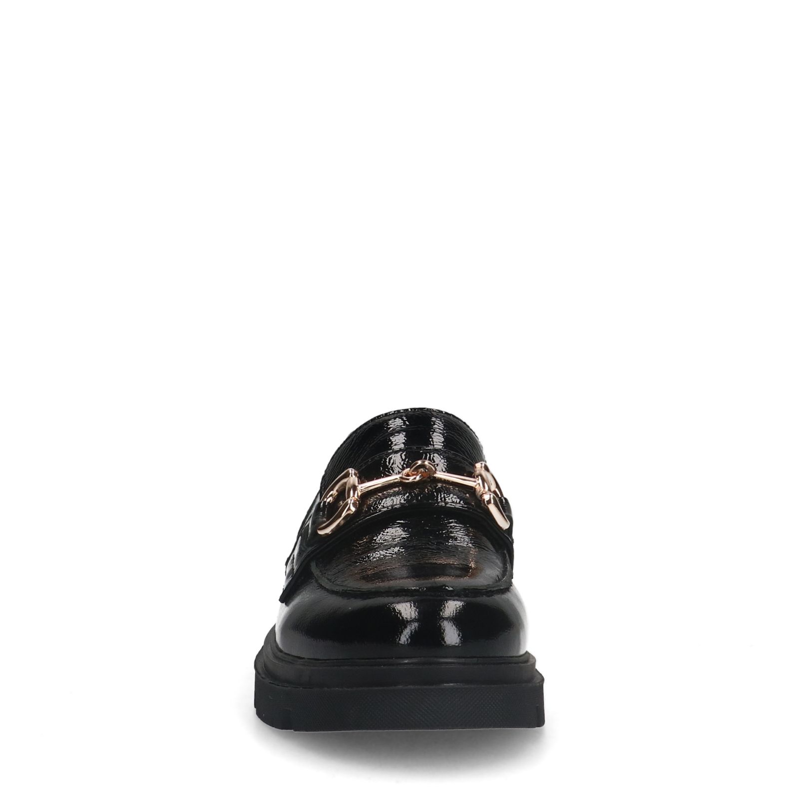 Zwarte lakleren loafers met gouden chain