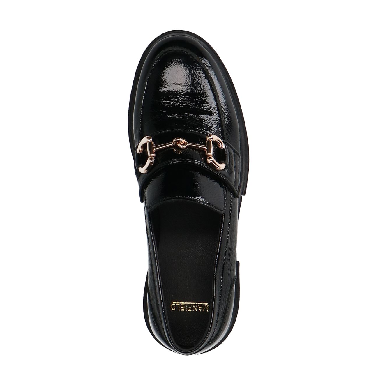 Zwarte lakleren loafers met gouden chain