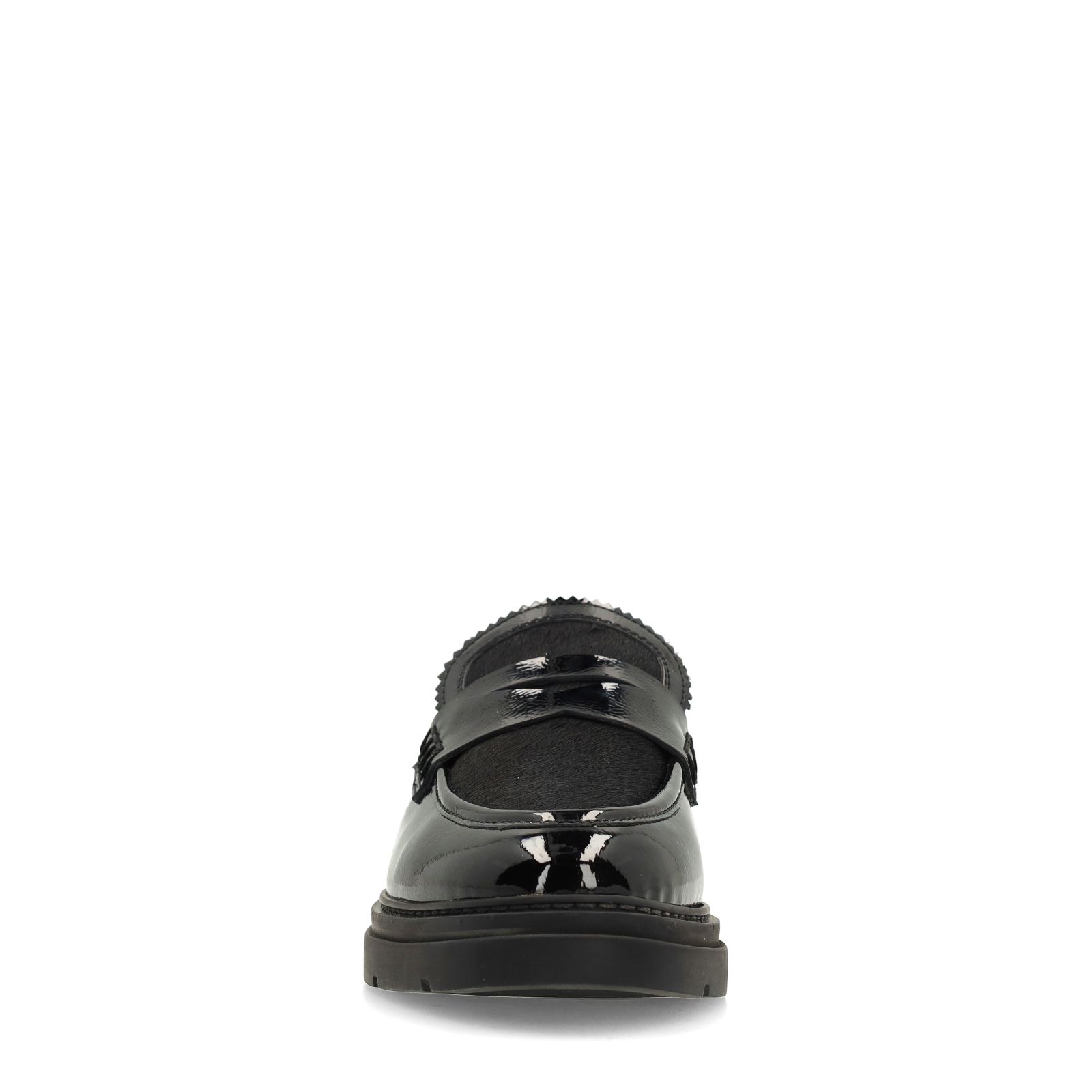 Zwarte lakleren loafers met ponyhair
