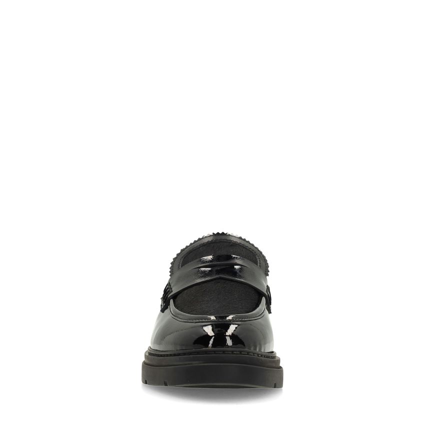 Zwarte lakleren loafers met ponyhair