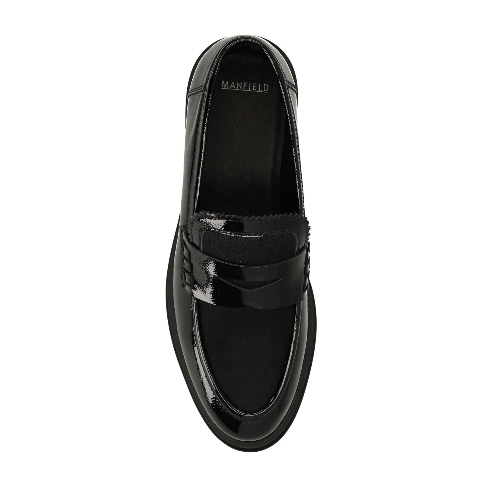Zwarte lakleren loafers met ponyhair
