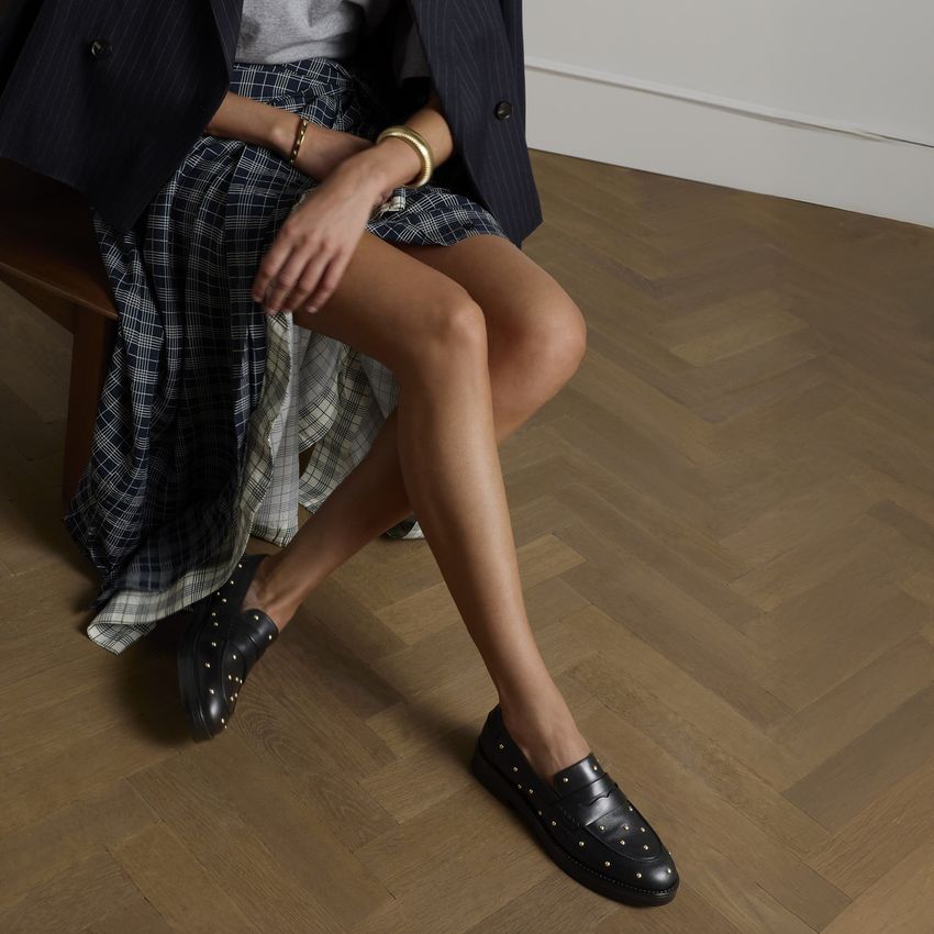 Zwarte leren loafers met studs