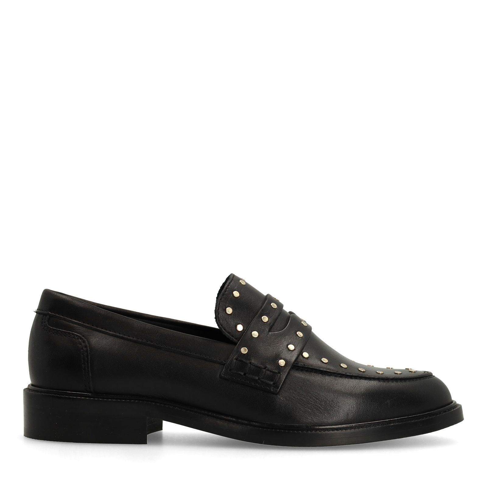 Schwarze Leder-Loafer mit goldfarbenen Nieten
