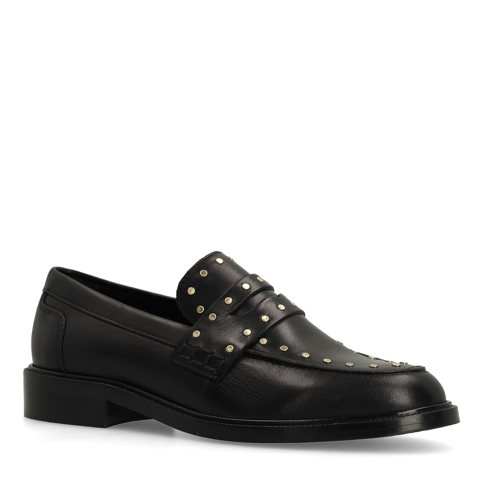 Schwarze Leder-Loafer mit goldfarbenen Nieten