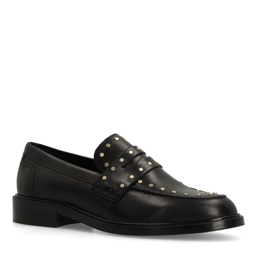 Zwarte leren loafers met goudkleurige studs