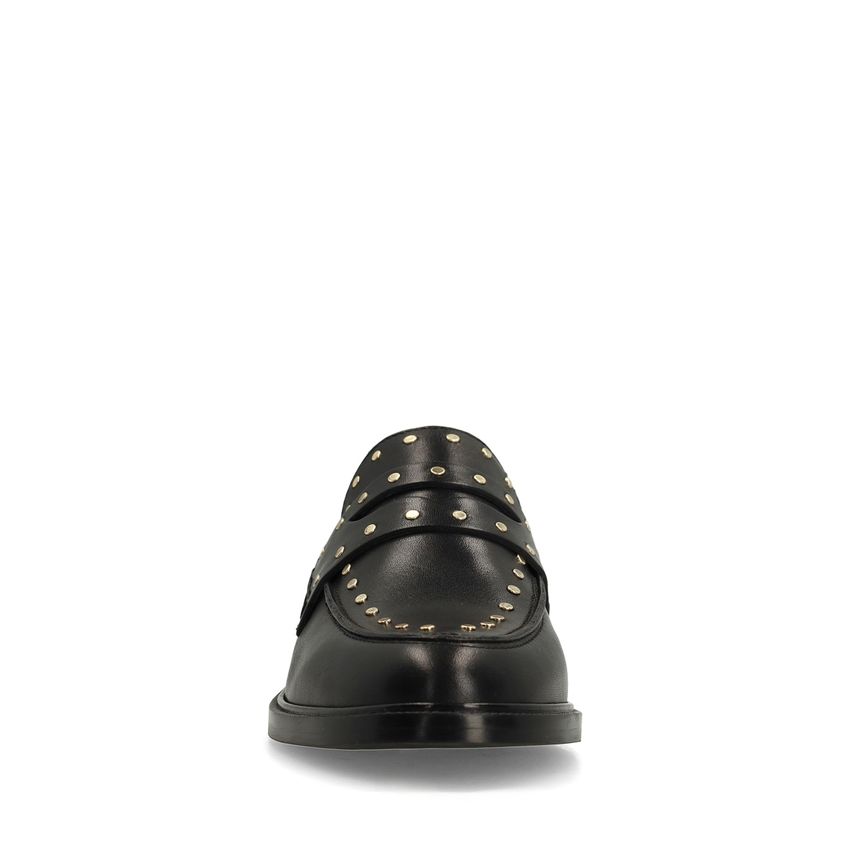 Zwarte leren loafers met goudkleurige studs