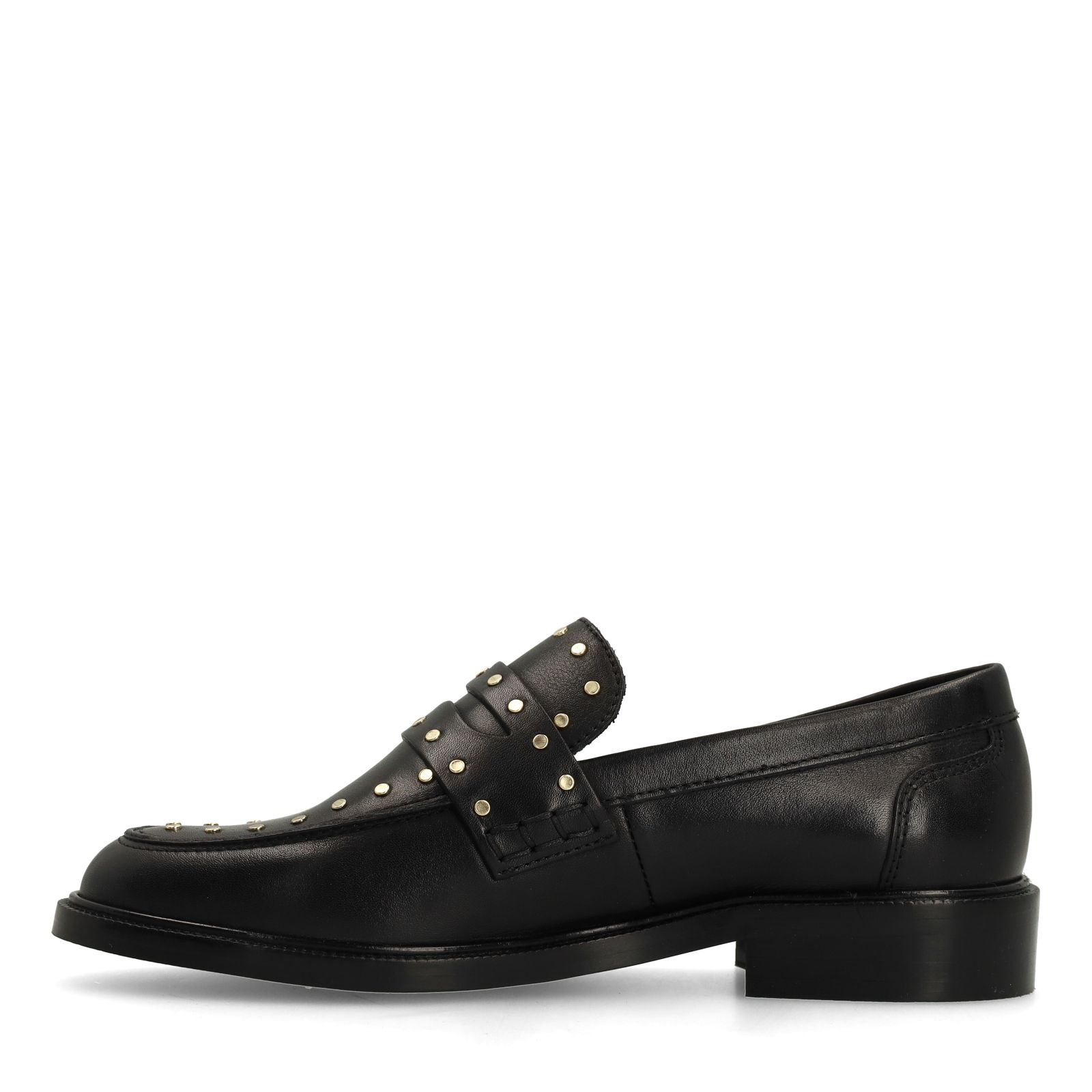 Schwarze Leder-Loafer mit goldfarbenen Nieten