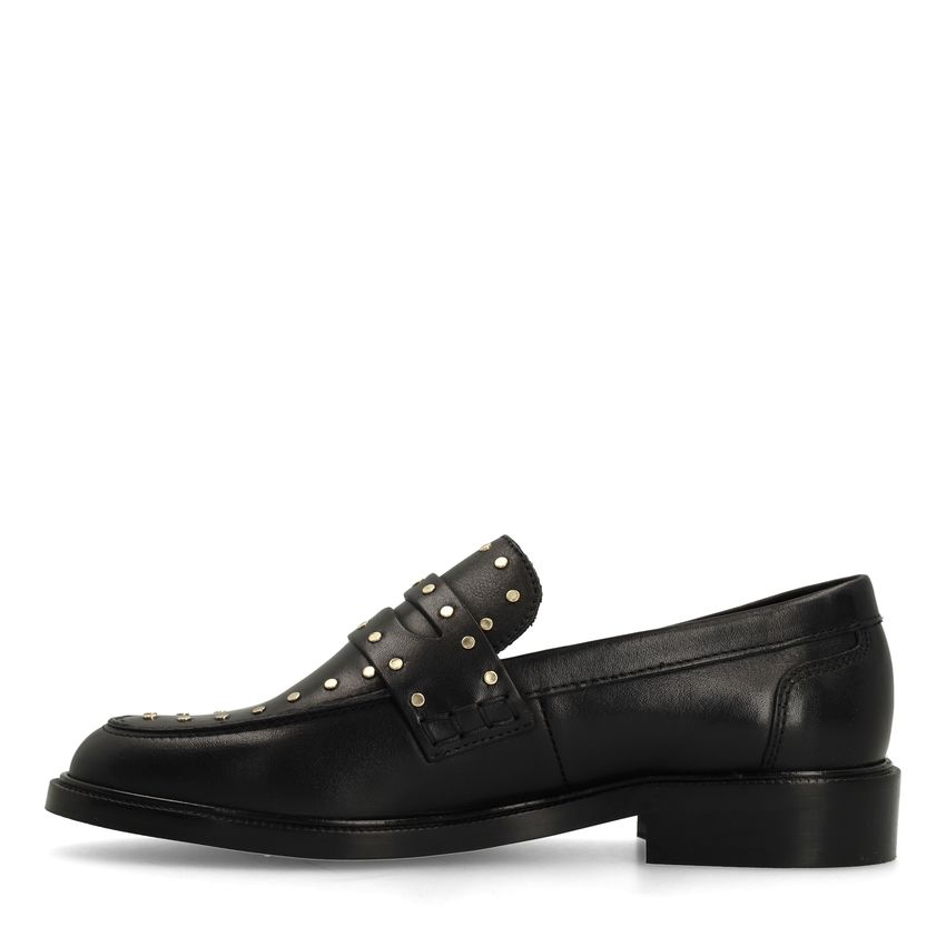Zwarte leren loafers met goudkleurige studs