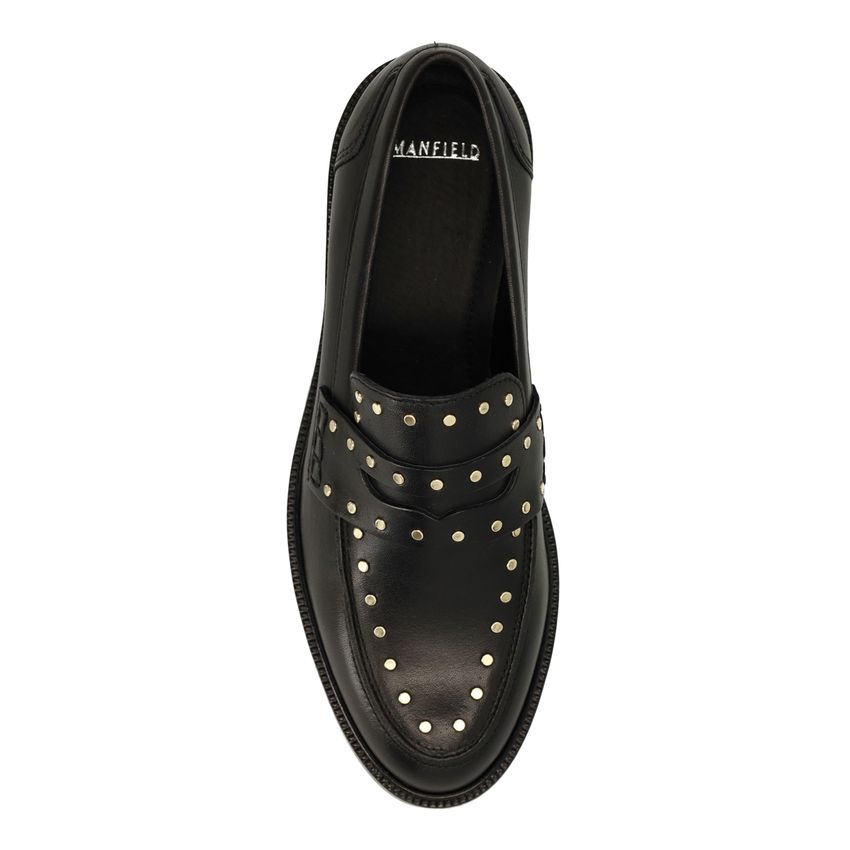 Zwarte leren loafers met goudkleurige studs