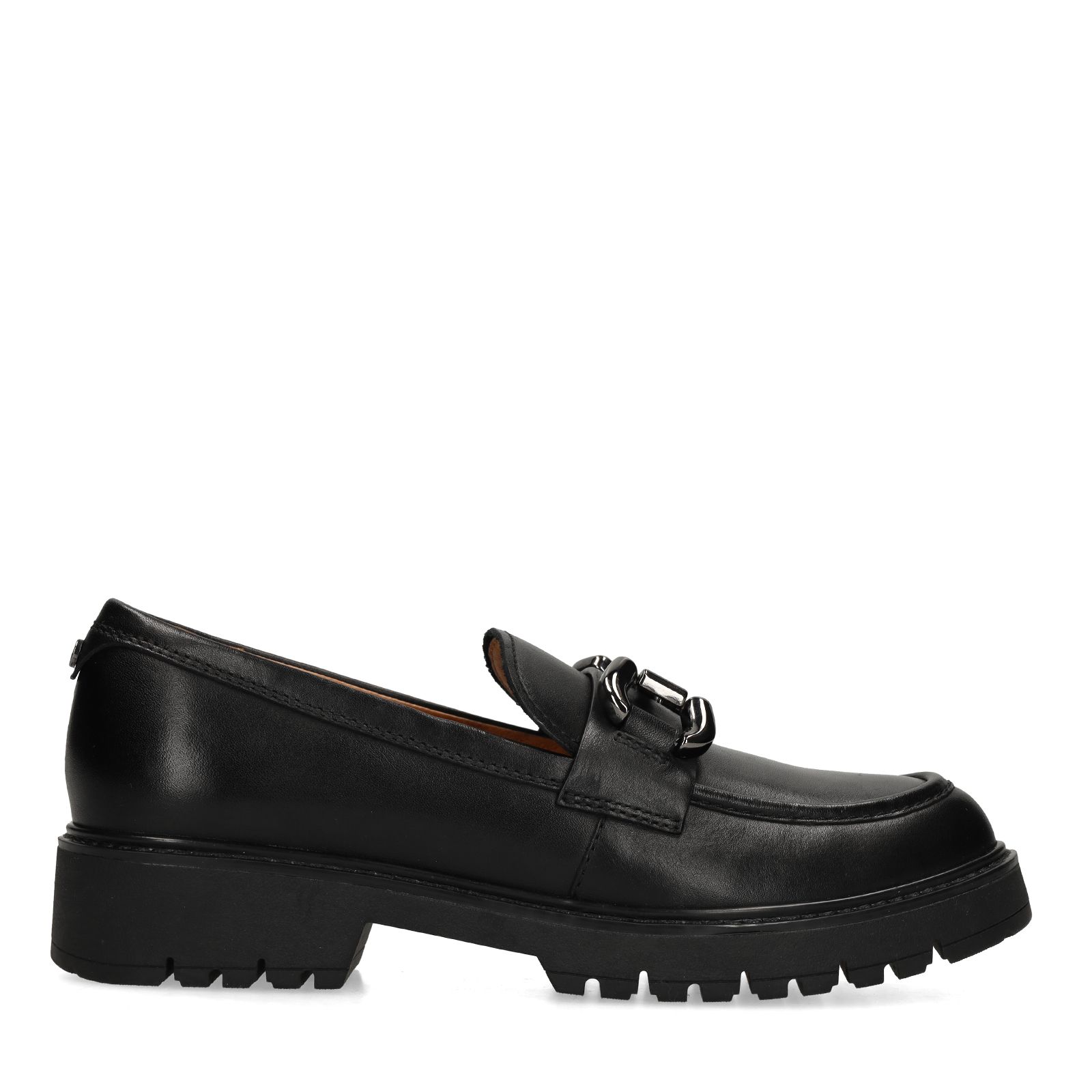 Schwarze Leder-Loafer mit Kette