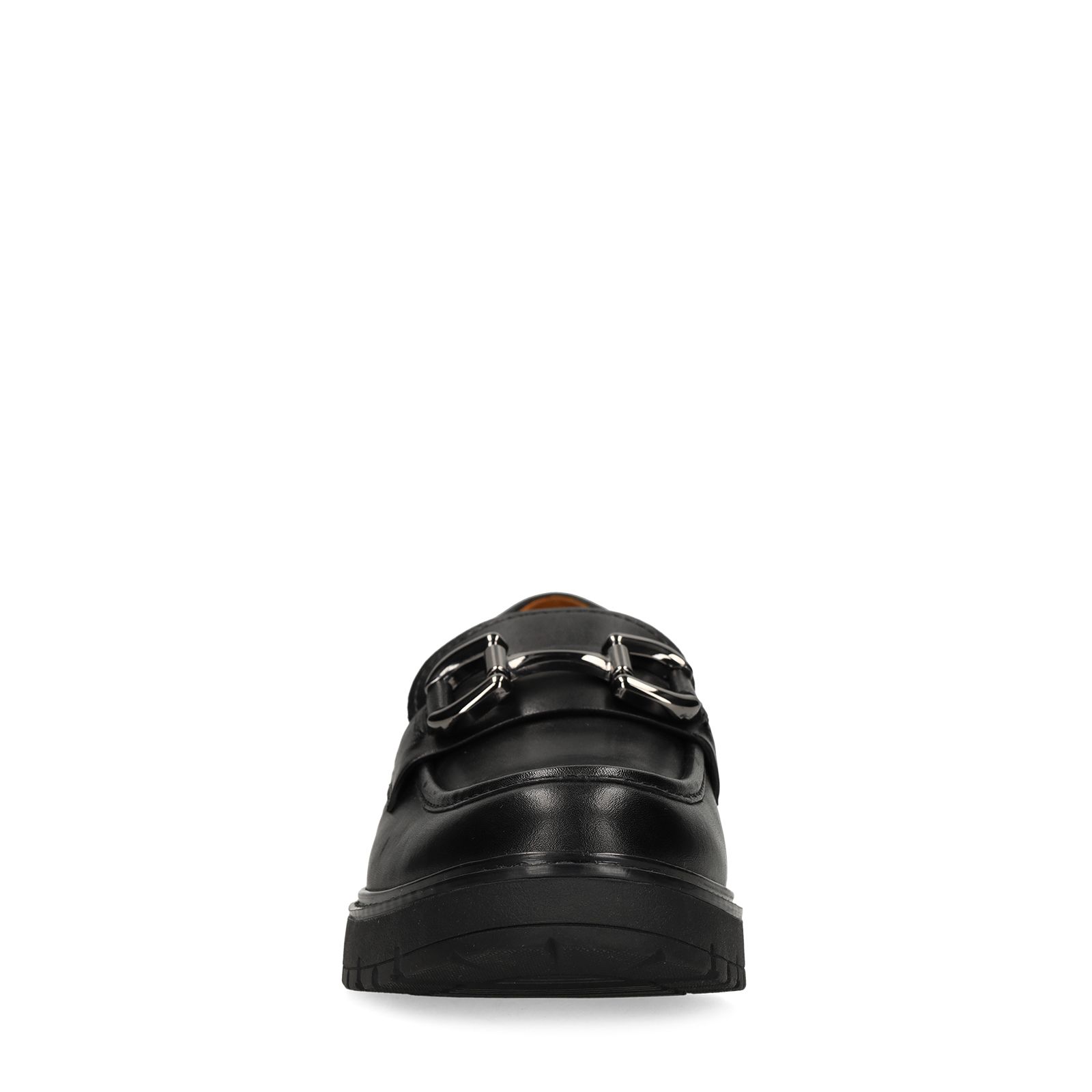 Schwarze Leder-Loafer mit Kette