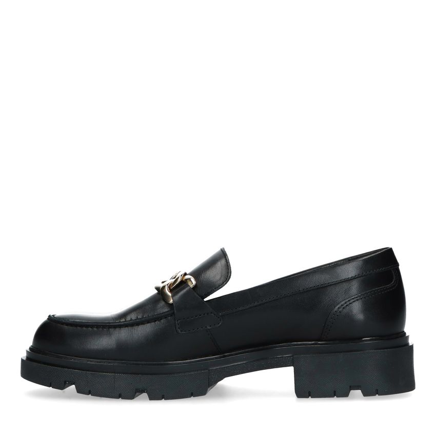 Zwart leren loafers met goudkleurige chain