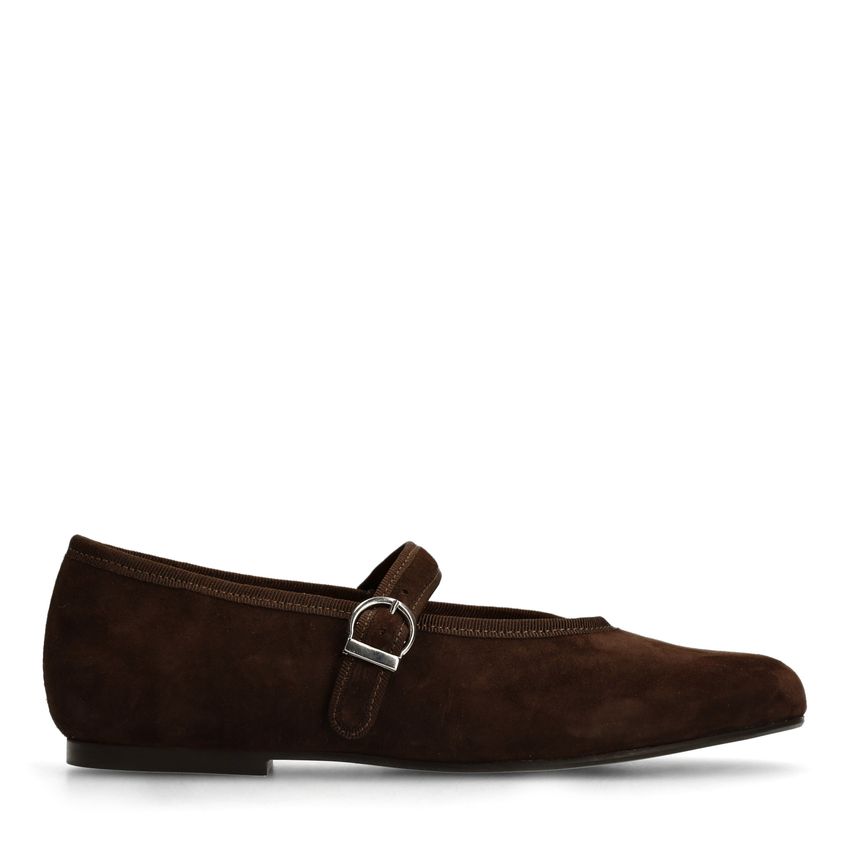 Braune Veloursleder-Ballerinas mit Schnalle