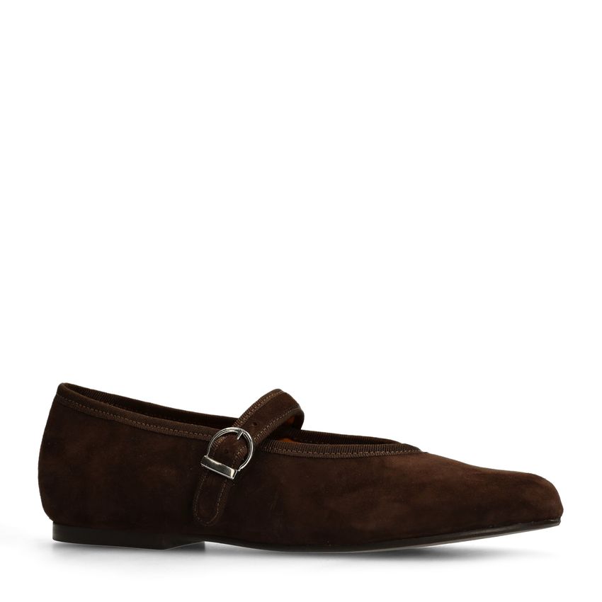 Braune Veloursleder-Ballerinas mit Schnalle