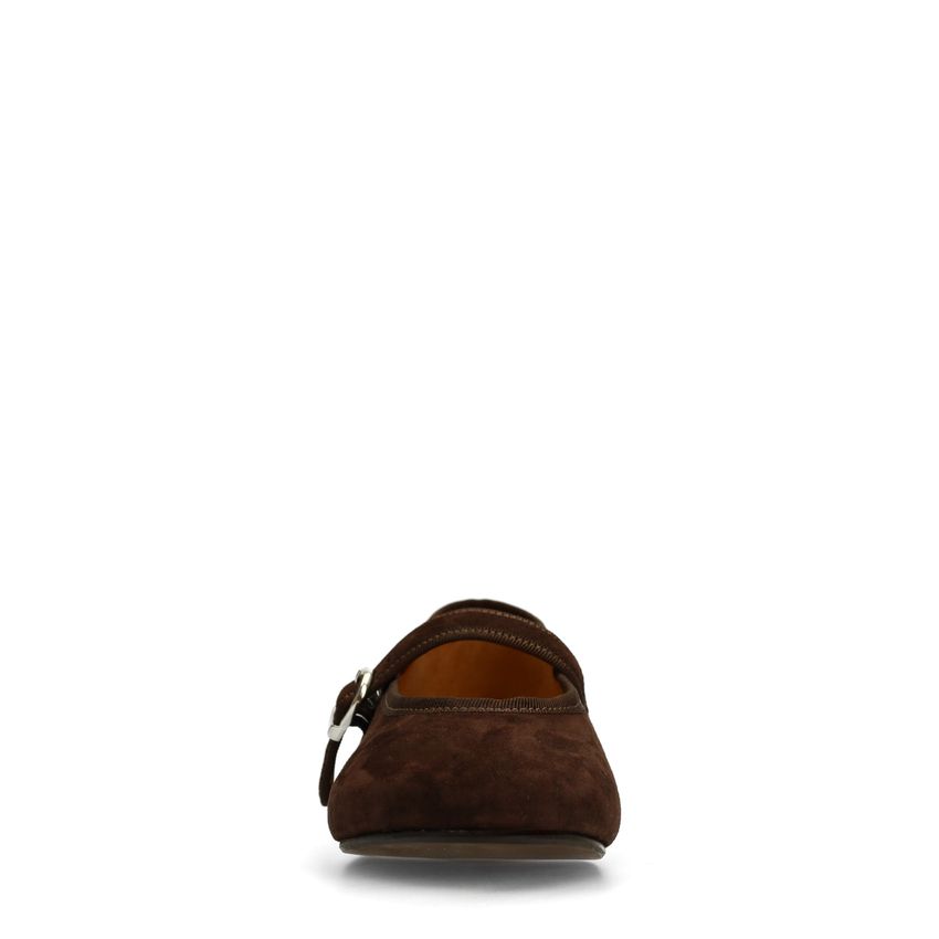 Braune Veloursleder-Ballerinas mit Schnalle