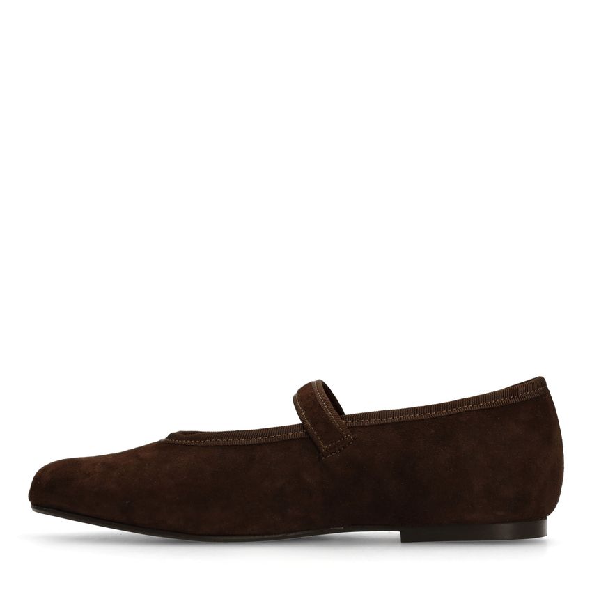 Braune Veloursleder-Ballerinas mit Schnalle