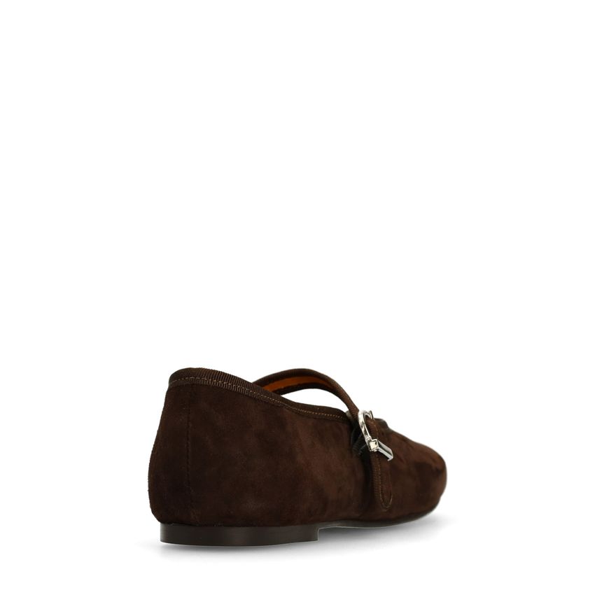 Braune Veloursleder-Ballerinas mit Schnalle