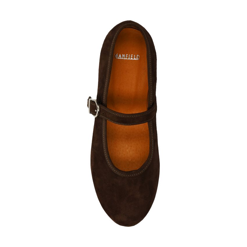 Braune Veloursleder-Ballerinas mit Schnalle