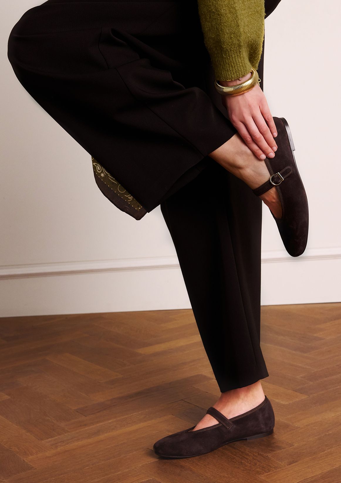 Bruine suède ballerina's met gesp