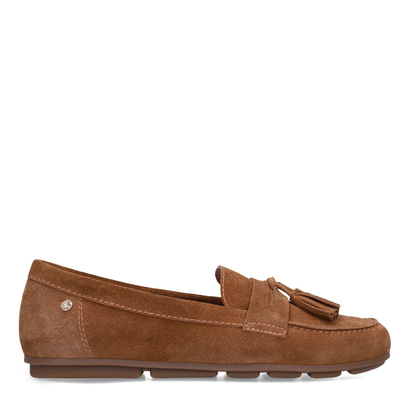 Braune Veloursleder-Loafer mit Fransen