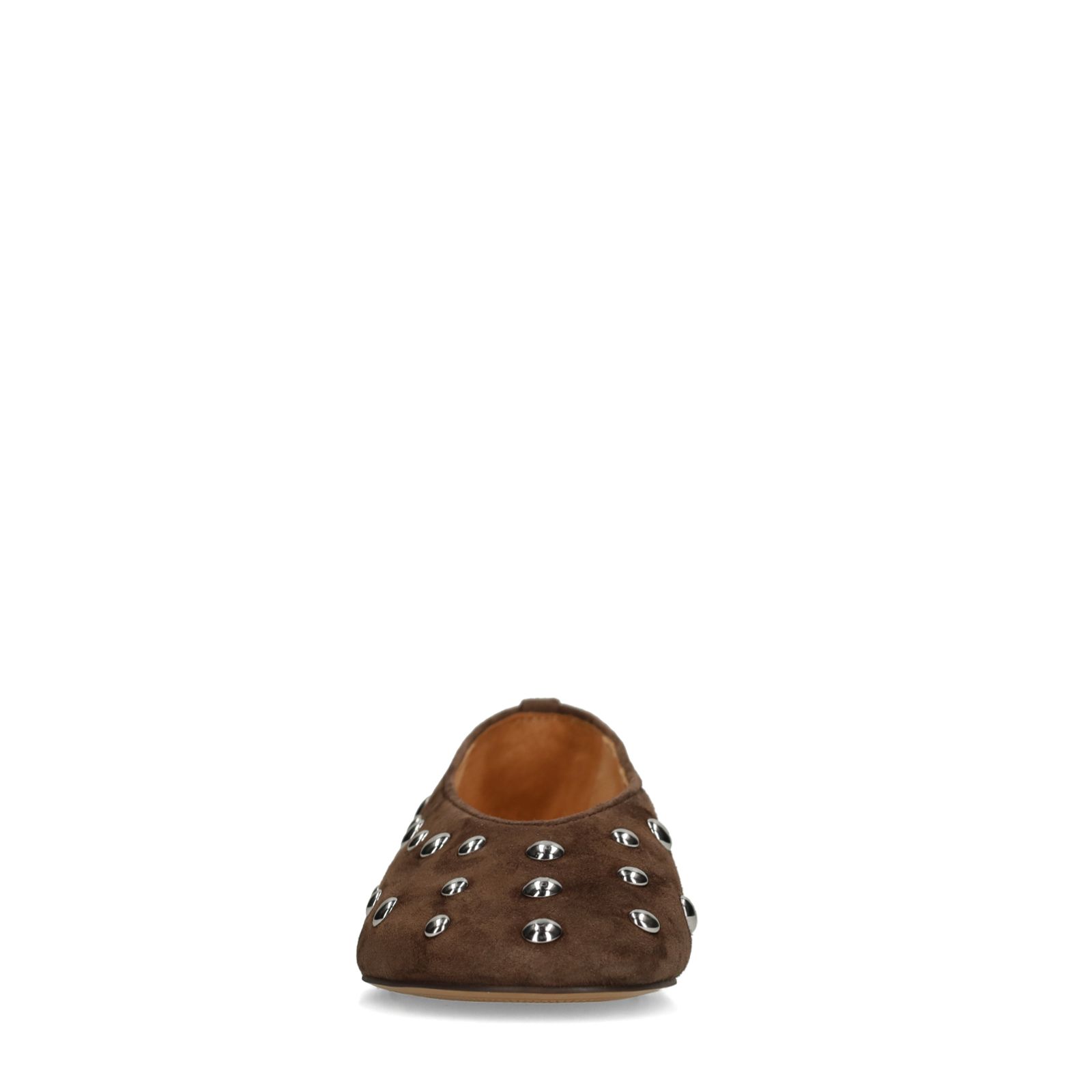 Donkerbruine suède ballerina's met zilveren studs