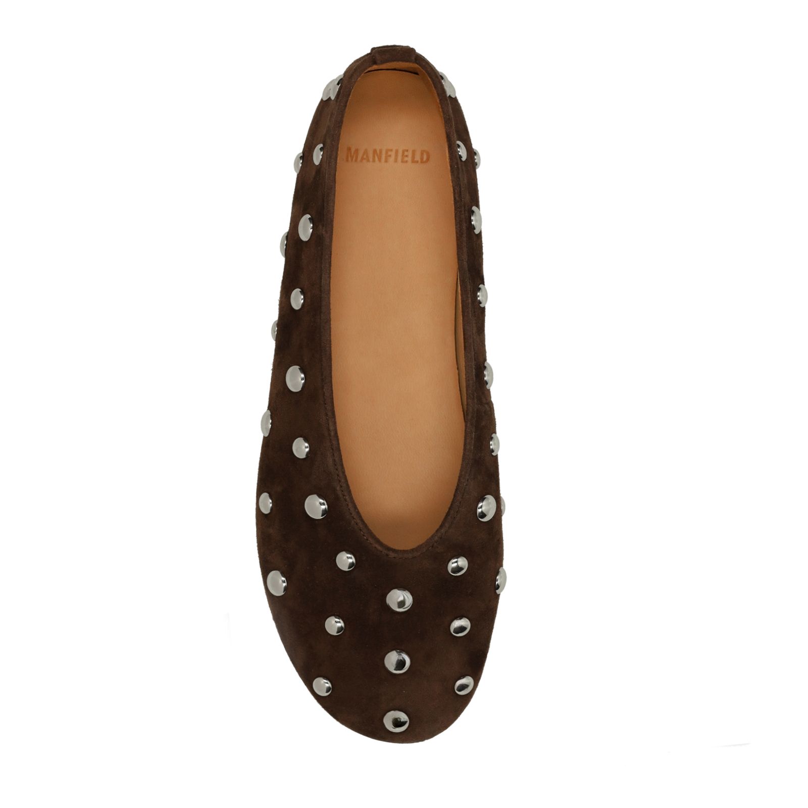 Donkerbruine suède ballerina's met zilveren studs