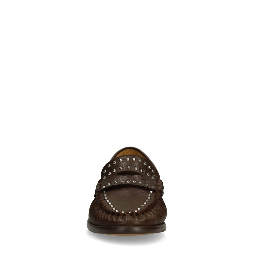 Bruine leren loafers met zilverkleurige studs