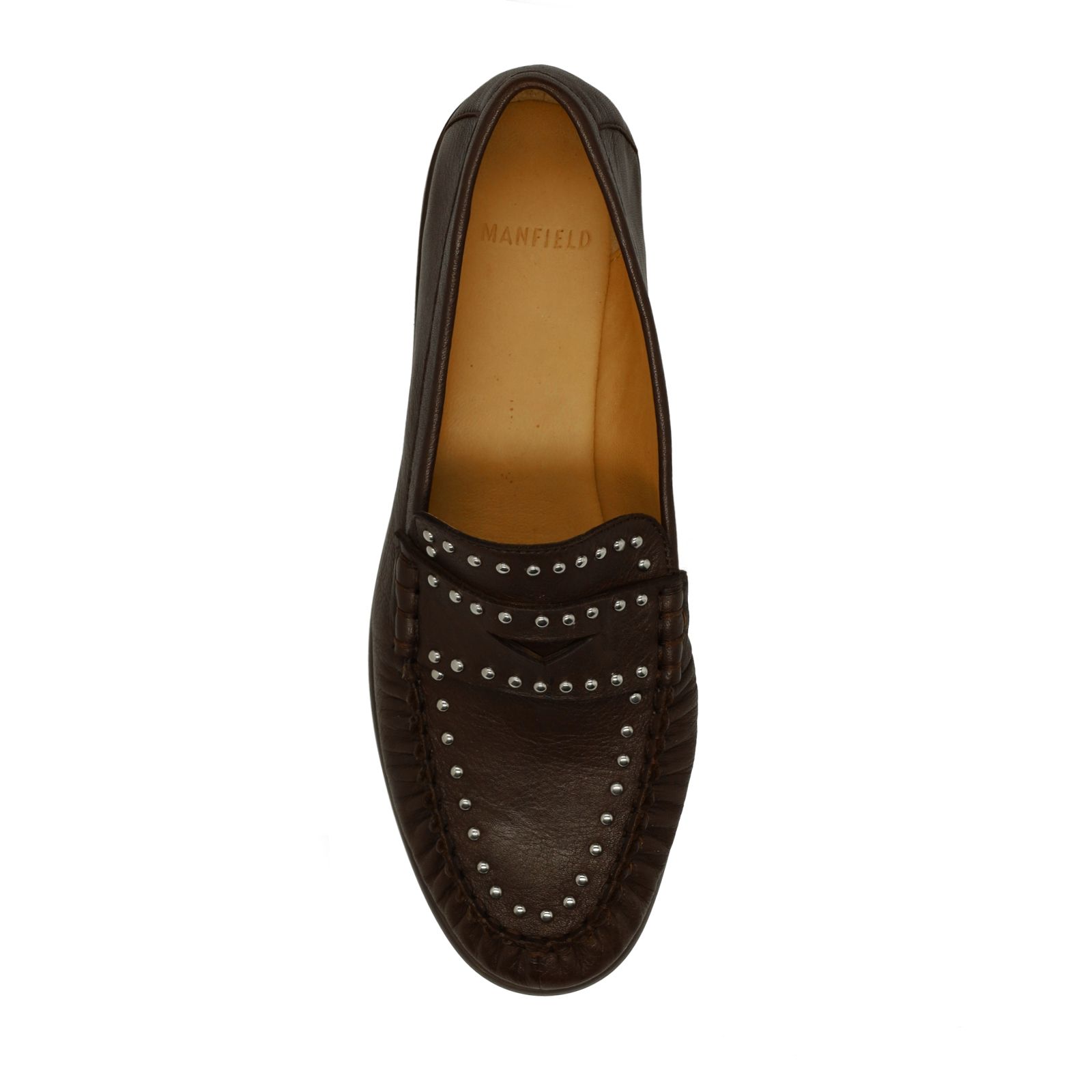 Braune Leder-Loafer mit silberfarbenen Nieten