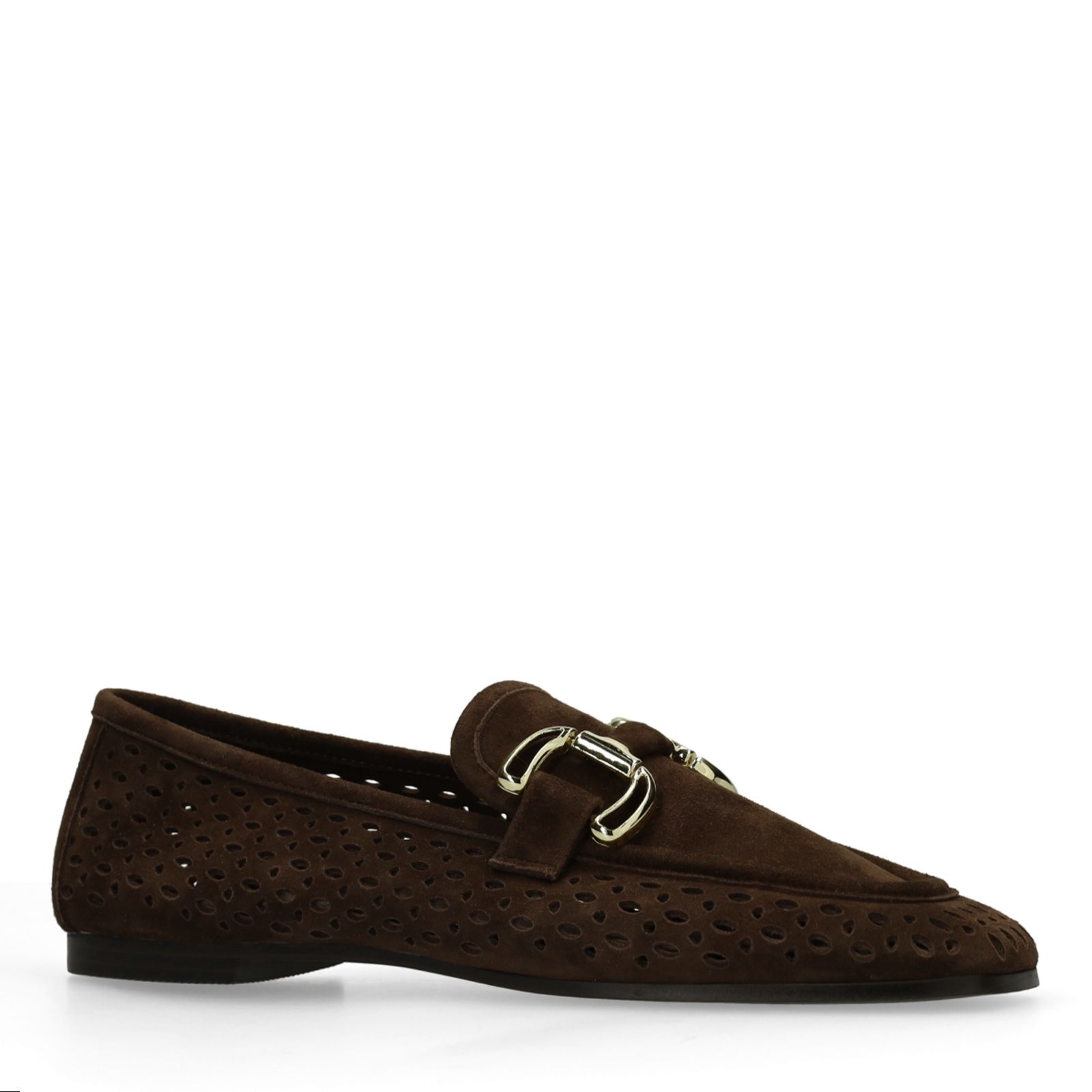 Braune Leder-Loafer mit goldfarbener Kette