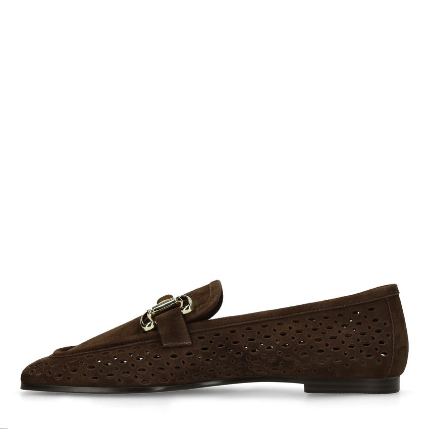 Bruine leren loafers met gouden chain