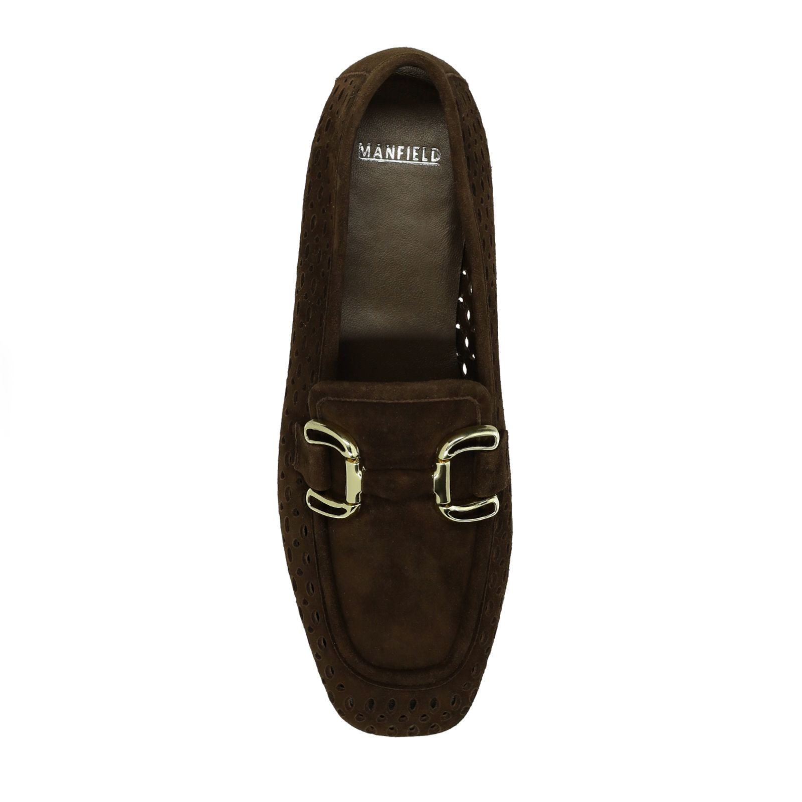 Braune Leder-Loafer mit goldfarbener Kette