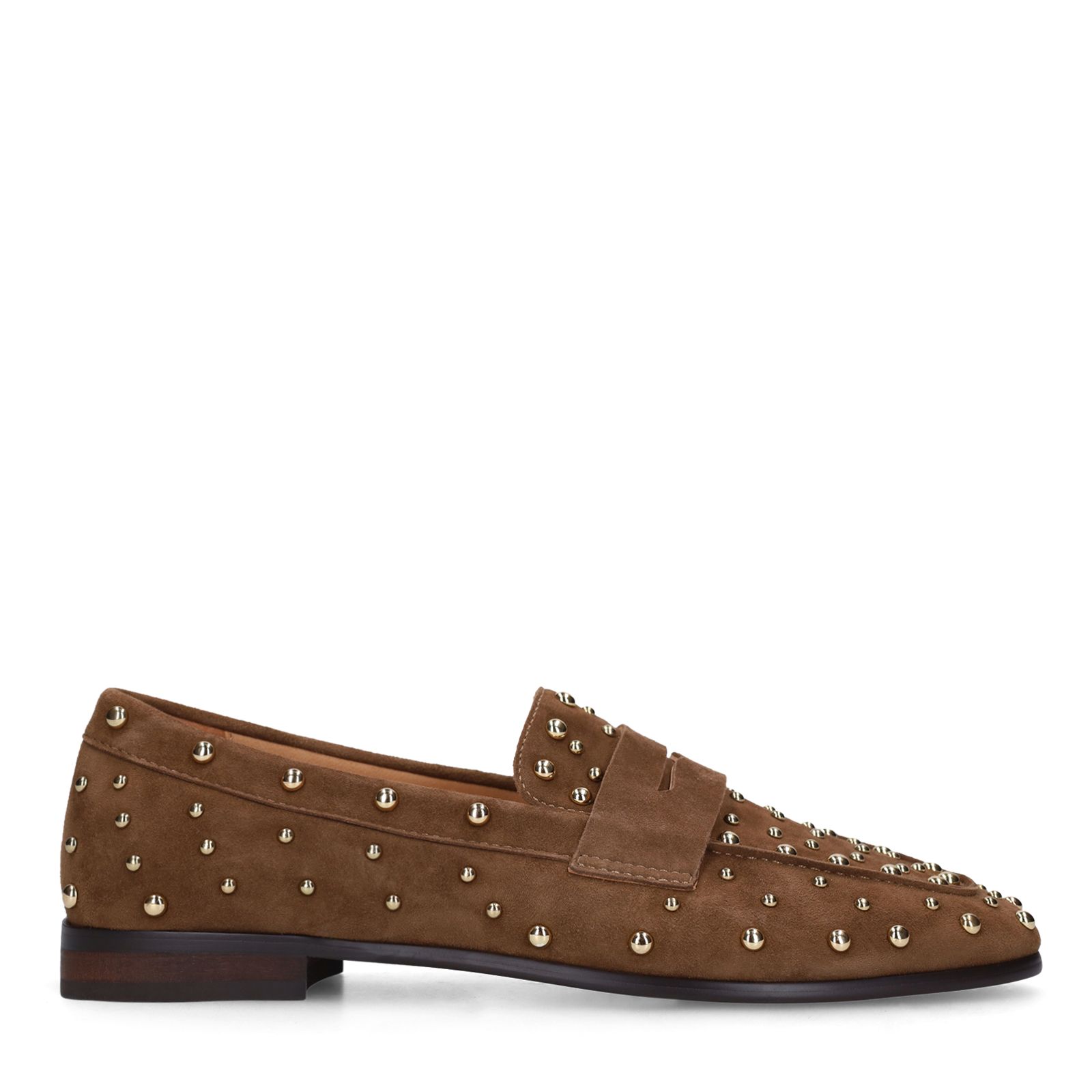Bruine suède loafers met studs
