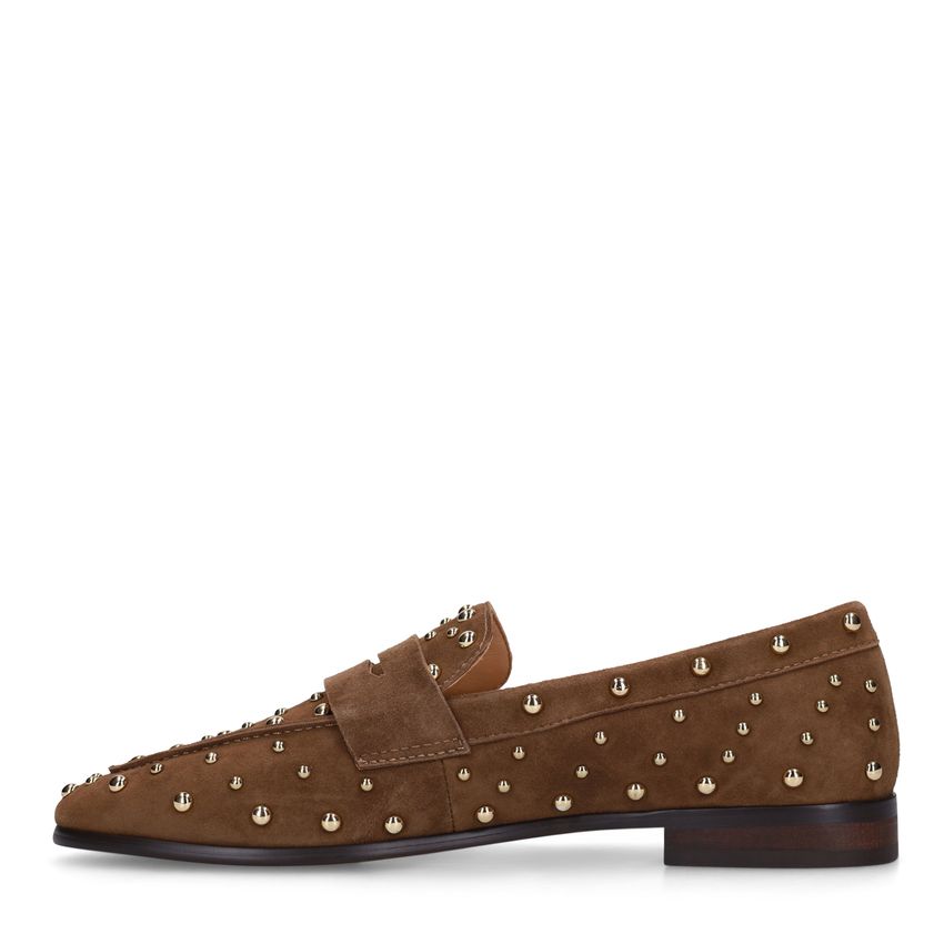 Braune Veloursleder-Loafer mit Nieten